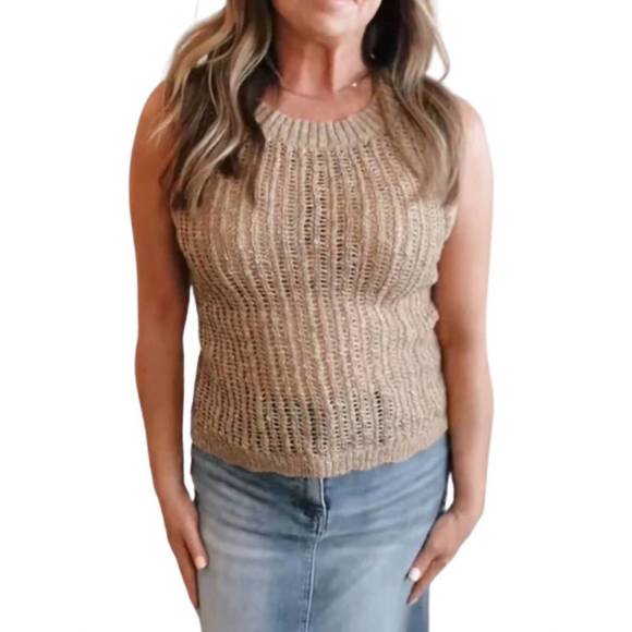 NEW BLU PEPPER crochet knit tank top in tan - Picture 1 of 1